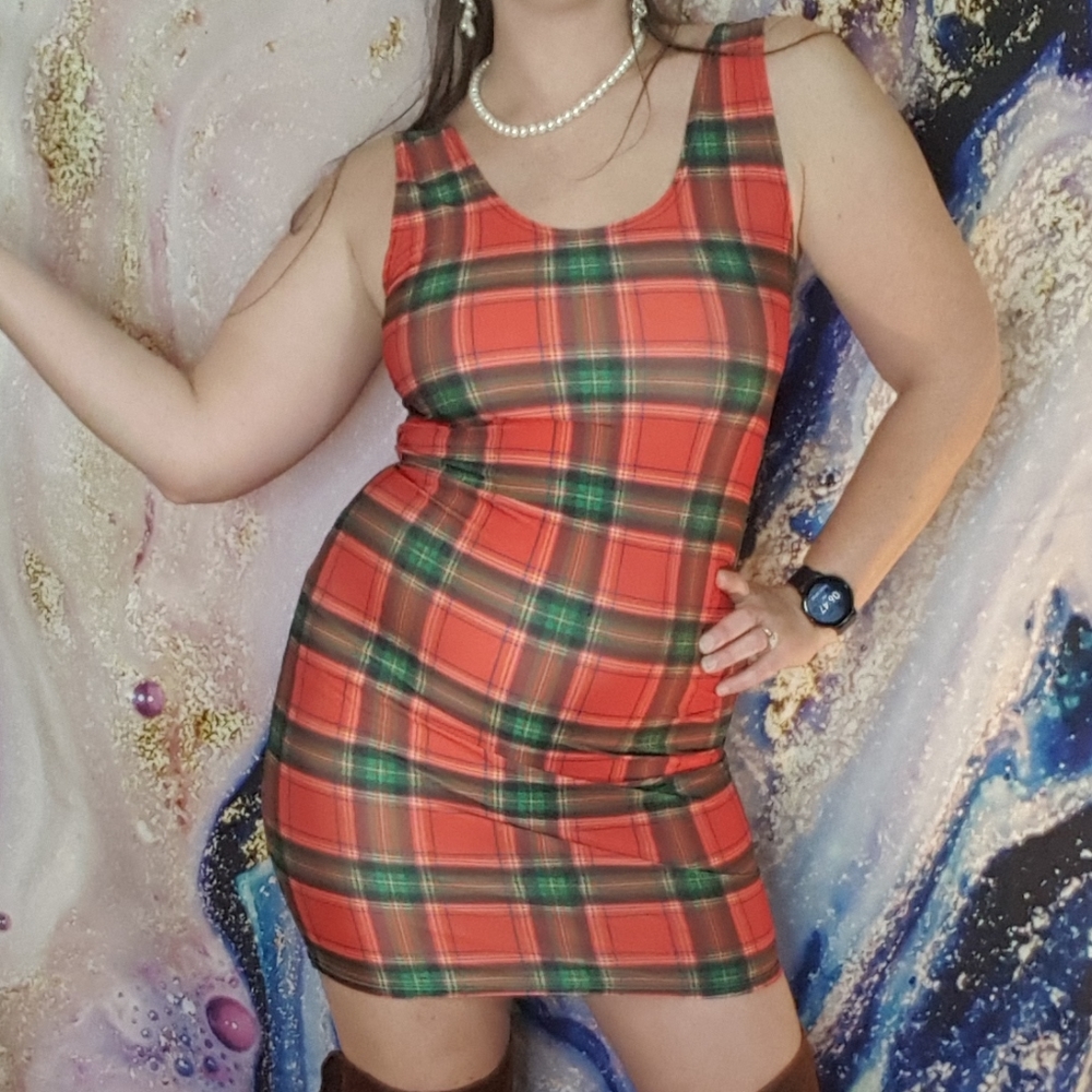 NWOT Coquetry Plaid Spandex Tank Bodycon dress